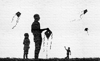 Fotomural Cometas de pared de ladrillo Niños Negro Blanco