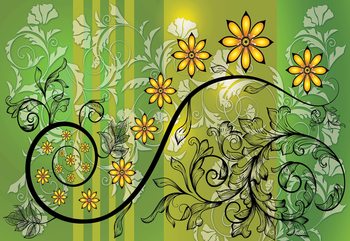 Fotomural Modern Floral Design With Swirls Green And Yellow