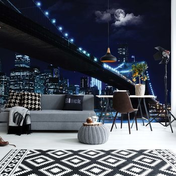 Fotomural New York Brooklyn Bridge At Night