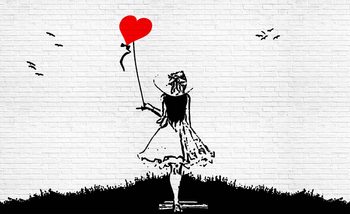 Fotomural Pared de ladrillo Corazón Balloon Girl Graffiti
