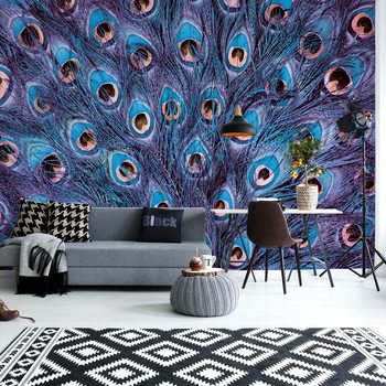 Fotomural Peacock Feathers Blue And Purple