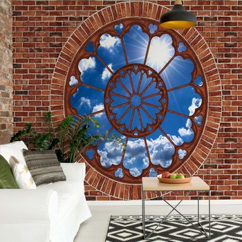 Fotomural Sky Ornamental Window View Brick Wall