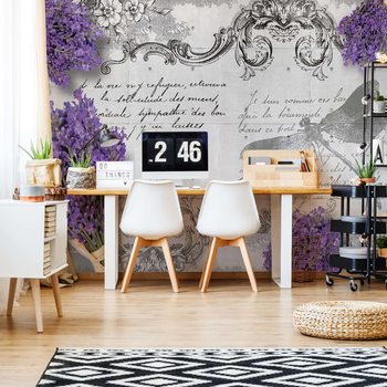 Fotomural Vintage Lavender And Dragonfly Design