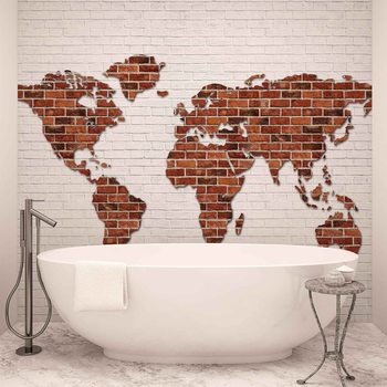 Brick Wall World Map Fototapet