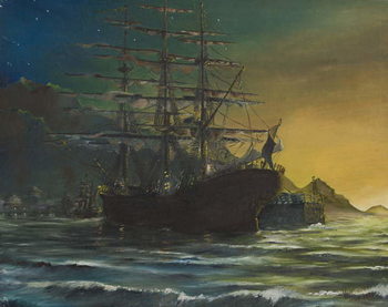 Fototapet Clipper ship in port 1860's, 1991,