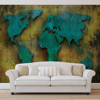 World Map On Wood Fototapet