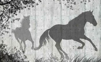 Horses Tree Leaves Wall Fototapeta