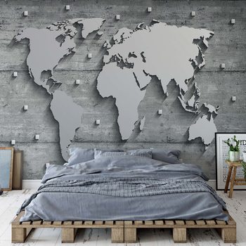 Modern 3D World Map Concrete Texture Fototapeta