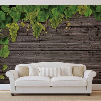 Wooden Wall Grapes Fototapeta