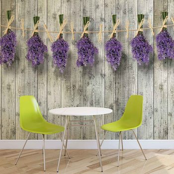 Holz Wand Blumen Lavendel Fototapete