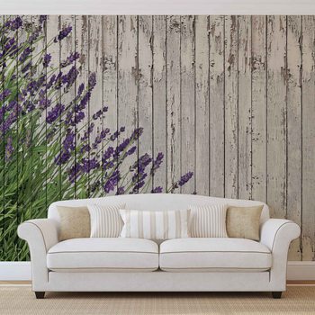 Lavendel Blumen Holz Planken Vintage Fototapete