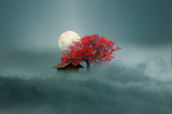 Fototapete little housen on the clouds