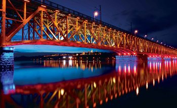 City Skyline Bridge Reflection Night Fototapet