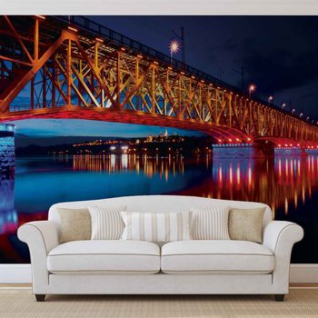City Skyline Bridge Reflection Night Fototapet