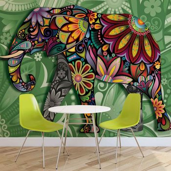 Elephant Flowers Abstract Colours Fototapet