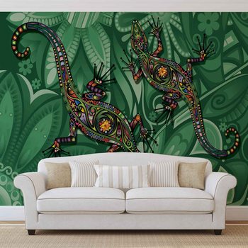 Lizards Flowers Abstract Colours Fototapet