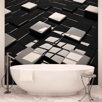Modern Abstract Squares Black White Fototapet