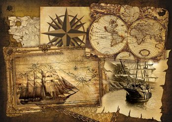 Vintage Ships and Maps Fototapet