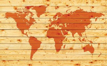World Map Wood Planks Fototapet