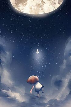 Fototapeta girl on a cloud throwing paper