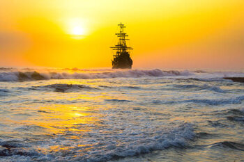 Fototapeta Pirate ship at the open sea