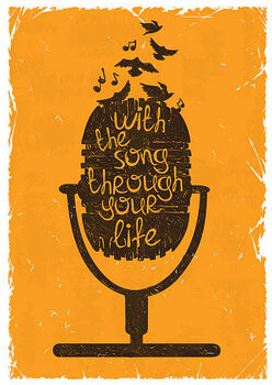 Fototapeta Retro musical illustration with silhouette of