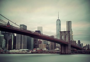 Fototapeta Sepia New York City Skyline Brooklyn Bridge