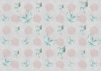 Fototapeta Vintage vzor, motýli a růže