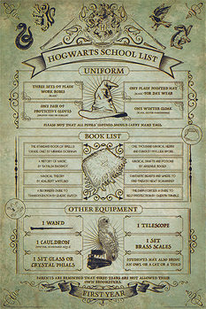 Rámovaný plakát Harry Potter - Hogwarts School List