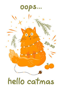 Samolepka Hello catmas. Funny greeting card for