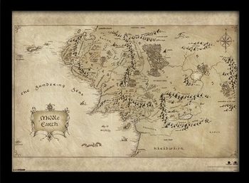 Zarámovaný plagát Hobbit - mapa Stredozeme