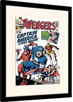 Ingelijste poster Marvel Comics - Captain America Lives Again