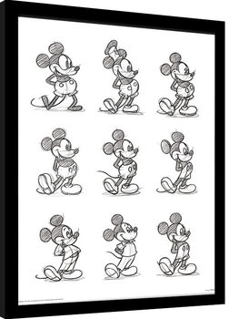 Ingelijste poster Mickey Mouse - Sketched Multi