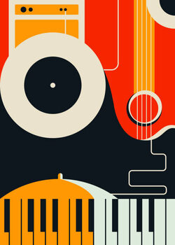 Billede på lærred Poster template with abstract musical instruments.