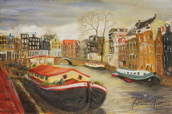 Billede på lærred Red House Boat, Amsterdam, 1999