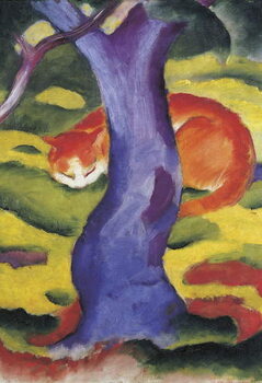 Billede på lærred Cat behind tree
