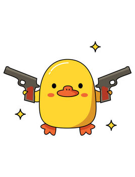 Billede på lærred Dangerous cute duck with different weapons.
