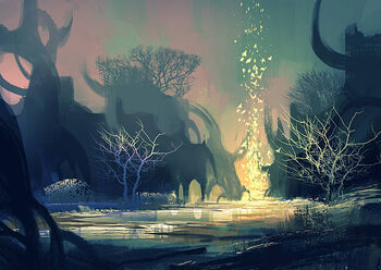 Billede på lærred fantasy landscape with a mysterious trees
