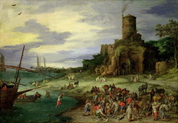 Billede på lærred Fishermen on the Shore