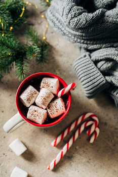 Billede på lærred Hot chocolate with marshmallows and candy