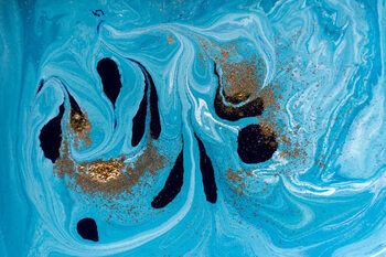 Billede på lærred Marbled blue and golden abstract background.