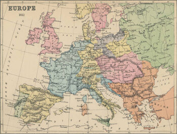Billede på lærred Old chromolithograph map of Europe in 1812