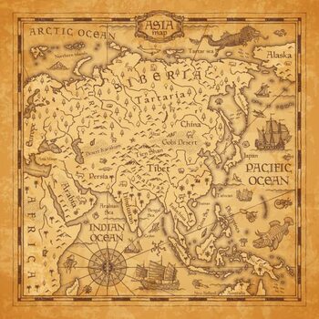 Billede på lærred Vintage map of Asia, vector ancient parchment