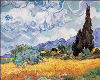 Reproducción de arte A Wheatfield with Cypresses, 1889