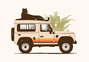 Leinwand Poster Black Panther on Car