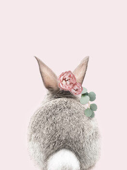 Leinwand Poster Flower crown bunny tail pink
