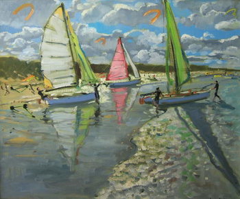 Leinwand Poster Three Sailboats, Bray Dunes, France