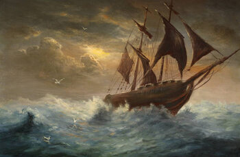 Bild auf Leinwand Silhouette a schooner