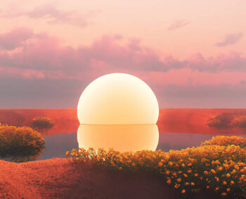 Bilde på lerret 3d render Surreal landscape with light