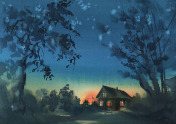 Bilde på lerret Old house with light windows in